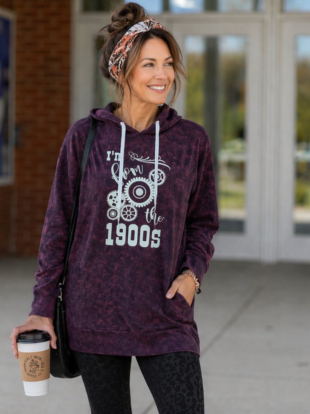 Simply Southern Maroon Graphic Hoodie Dress - Picture 1 of 3